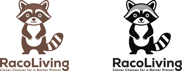 Rakoon logo – Cute raccoon mascot with slogan “Clever Solutions, Simple Living”