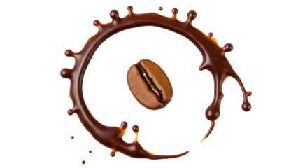 Rich coffee bean surrounded by splash of chocolate, creating enticing visual. Perfect for coffee lovers and culinary enthusiasts