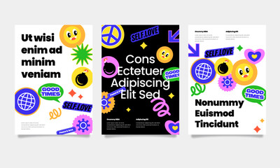 Y2K Stickerbomb Posters: Playful, Funky, and Retro Graphic Design Templates