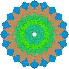 Geometric Kaleidoscope Mandala Pattern in Green Blue and Brown Tones Abstract Art