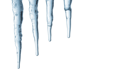 Icicles hanging from surface, showcasing their sharp, elongated shapes and clear, icy texture. scene evokes sense of winter beauty and coldness