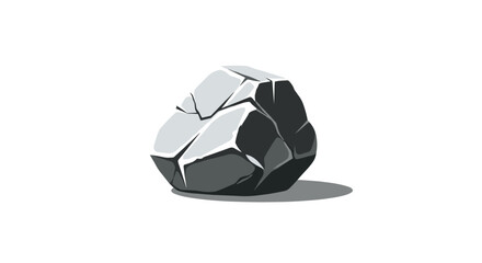 Fototapeta premium Stylized grey rock with sharp, faceted surfaces and a subtle shadow, isolated on a white background.