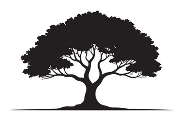 Large tree silhouette icon with spreading branches and dense foliage in bold black design
