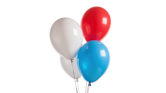 Colorful balloons in red, white, and blue create festive atmosphere, perfect for celebrations and events