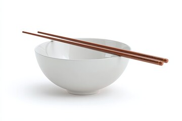 Minimalist Dining: A pristine white bowl, paired with sleek wooden chopsticks, embodies the essence of culinary simplicity and elegance. 