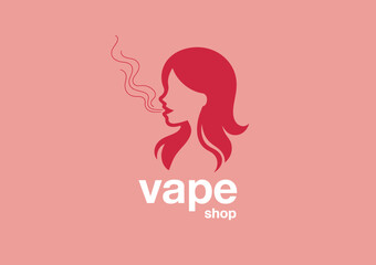 A trendy logo design for a vape shop featuring a chic silhouette of a woman smoking, representing modern lifestyle choices and a contemporary aesthetic.