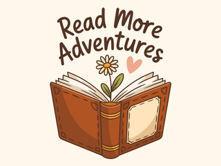 An open book with a flower emerging symbolizes the endless possibilities of adventures through reading, inviting viewers to delve into their imaginations.