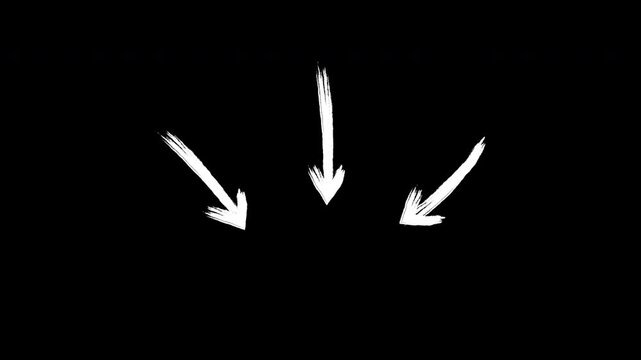 Doodle white hand-drawn arrow, brush stroke marker element animation for attention and video overlay isolated on transparent background.