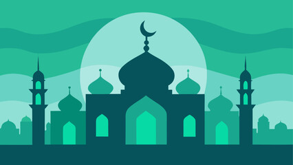 Silhouette of a mosque against the moon