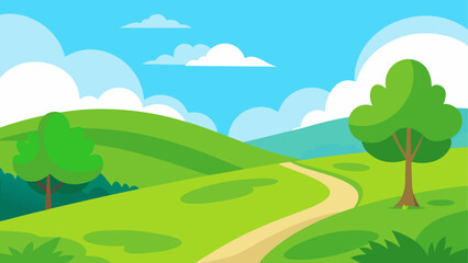 Obraz premium Cartoon landscape with path and trees view