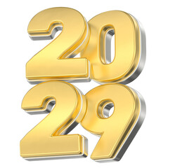 Obraz premium Shiny 3D golden text 2029 stacked structure with metallic bevel, celebrating the upcoming New Year.