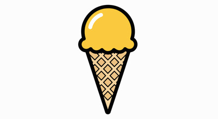 Golden Scoop in a Crispy Cone: Simple Cartoon Ice Cream Icon