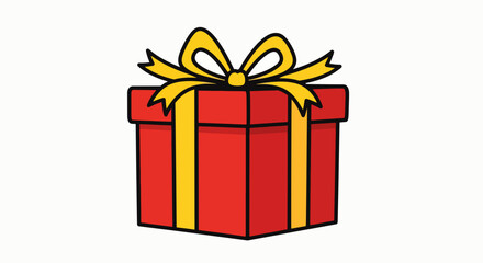 Classic Red Gift Box with Golden Bow Illustration for Celebrations