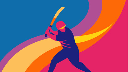 Silhouette of cricket player with bat art
