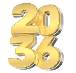 Obraz premium Shiny Golden 3D Number 2036 with Silver Accents Isolated on White, Symbolizing Future Time and Success.