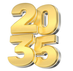 Obraz premium Shiny Golden and Silver 2035 Year Numbers Isolated on White Background, Representing Future Goals and Success.