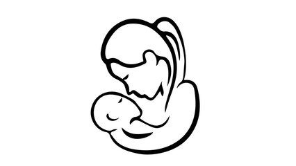 Mother holding baby line art minimal vector illustration symbol of love care and family connection