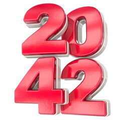 Bold Red and Silver Textured 3D Render of the Year 2042 for Future Milestones and Celebrations
