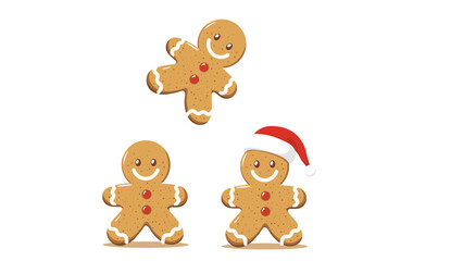 Cute gingerbread man cookies with santa hat cartoon vector illustration isolated