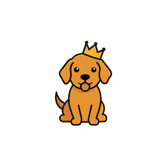 Adorable Golden Retriever Puppy Wearing a Crown Isolated on White Background