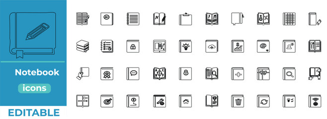 Clean Notebook Icon Set for Education and Business Vector Line Art
