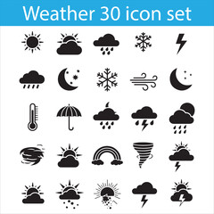 30 Weather Icons | Minimalist Black and White Silhouette Vector Set