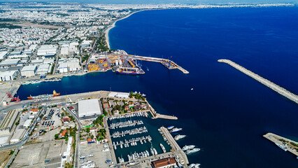 Antalya Port and Marina. The large port where commercial ships dock and the marina where yachts are moored in Antalya.