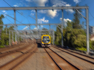 Passenger Train going through Summer Hill train station a suburban Sydney train Station NSW Australia