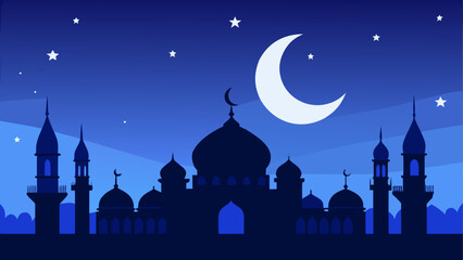 Mosque silhouette under the moonlit sky