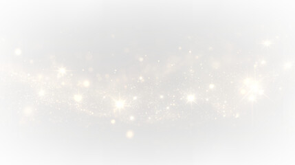 Gold shine sparkle glitter wave light particles on a transparent background. Golden glowing dust texture with bright luxury glow, radiant luminous holiday magic celebration overlay