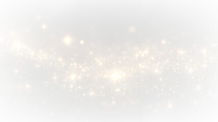 Gold shine sparkle glitter wave light particles on a transparent background. Golden glowing dust texture with bright luxury glow, radiant luminous holiday magic celebration overlay