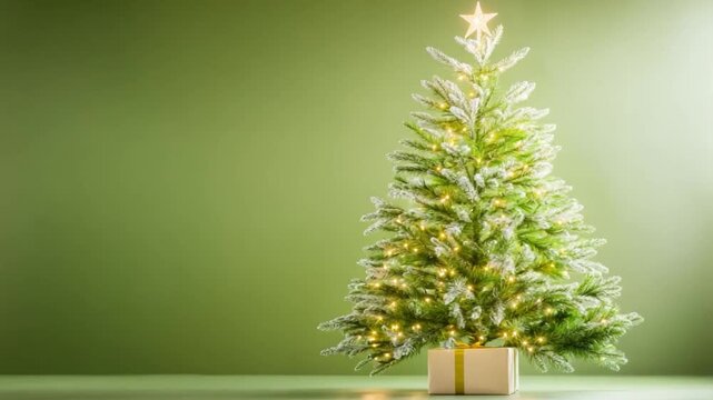Festive Christmas Tree : a radiant holiday tree stands adorned with a sparkling star and twinkling lights, casting a warm glow, representing the spirit of Christmas. 