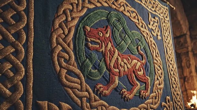 Celtic tapestry depicting ancient symbols