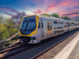 Passenger Train going through Summer Hill train station a suburban Sydney train Station NSW Australia