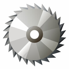 Silver circular saw blade with triangular teeth edge on transparent background