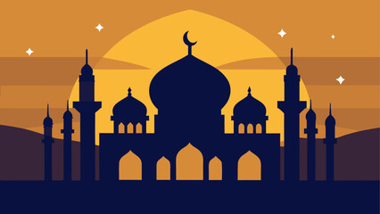 Silhouette of mosque against sunset sky