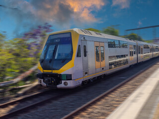 Naklejka premium Passenger Train going through Summer Hill train station a suburban Sydney train Station NSW Australia