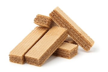 Sweet  crispy wafer snacks, stacked view reveals clear texture. isolated on white background.