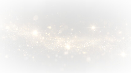 Fototapeta premium Gold shine sparkle glitter wave light particles on a transparent background. Golden glowing dust texture with bright luxury glow, radiant luminous holiday magic celebration overlay