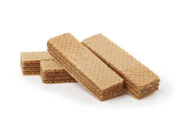 Sweet and crispy wafer snacks, stacked view reveals clear texture. isolated on white background.