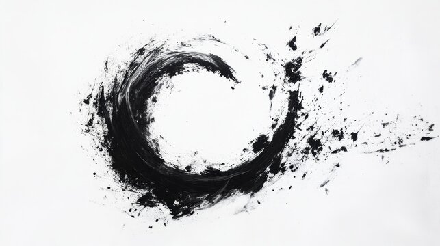 Black ink swirl on white paper creates a dynamic abstract artwork