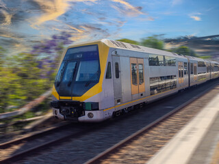 Passenger Train going through Summer Hill train station a suburban Sydney train Station NSW Australia