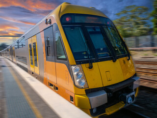 Passenger Train going through Summer Hill train station a suburban Sydney train Station NSW Australia