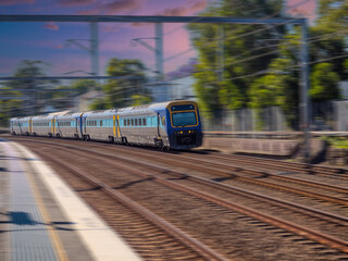 Passenger Train going through Summer Hill train station a suburban Sydney train Station NSW Australia