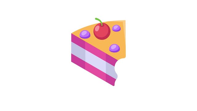Cake slice with cherry topping icon animation design, modern isometric vector