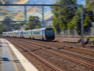 Passenger Train going through Summer Hill train station a suburban Sydney train Station NSW Australia