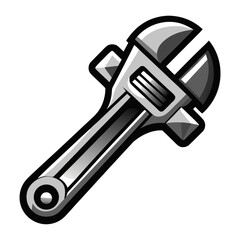 Illustration of a metallic adjustable wrench tool on transparent background