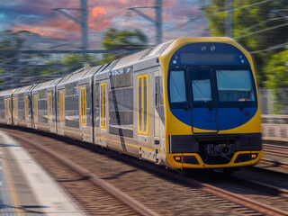 Naklejka premium Passenger Train going through Summer Hill train station a suburban Sydney train Station NSW Australia