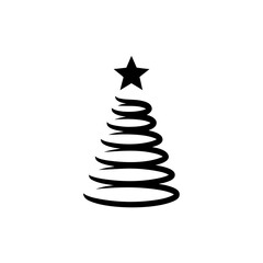 Stylized christmas tree with spiral and star shape on transparent background