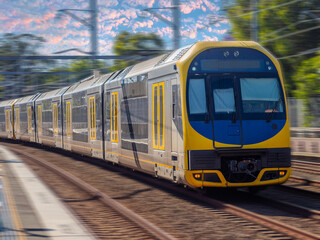 Passenger Train going through Summer Hill train station a suburban Sydney train Station NSW Australia